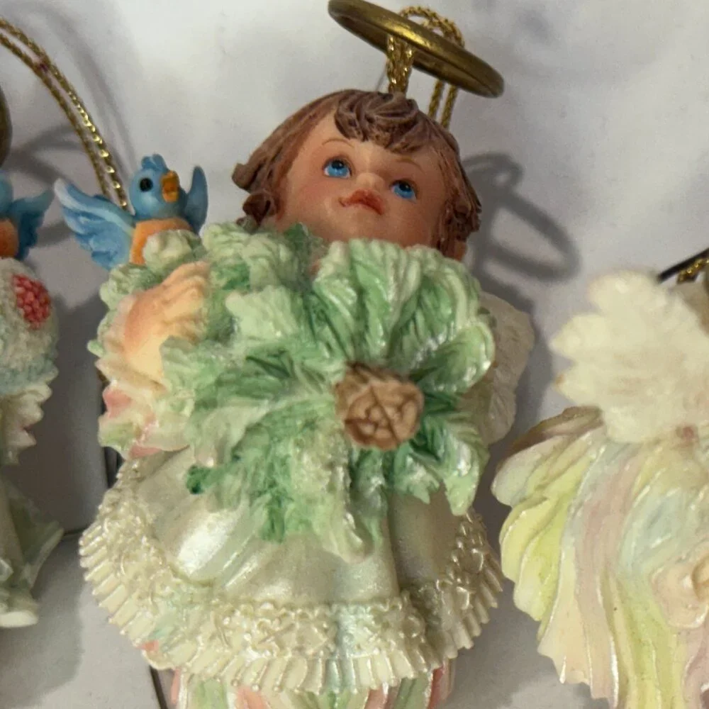Ashton-Drake “Moments” Angel Ornament Set – Ice Skater, Bluebirds & Fawn – Set 3